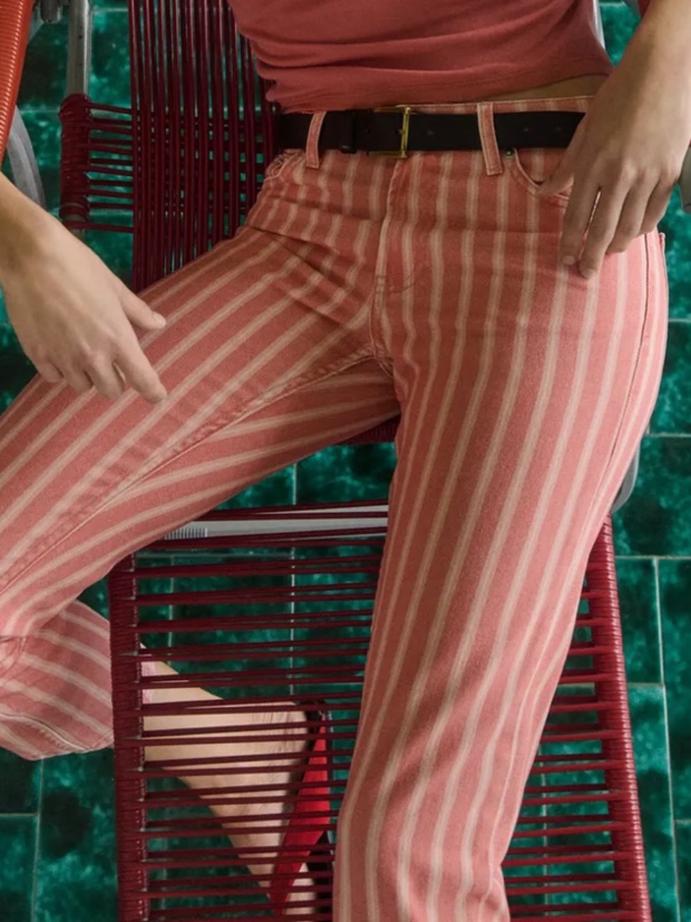 Zara Coral Striped Pants /Jeans Size 10, NWT